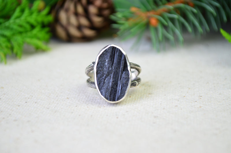 Raw Black Tourmaline Slice Ring (Size 9 1/2)