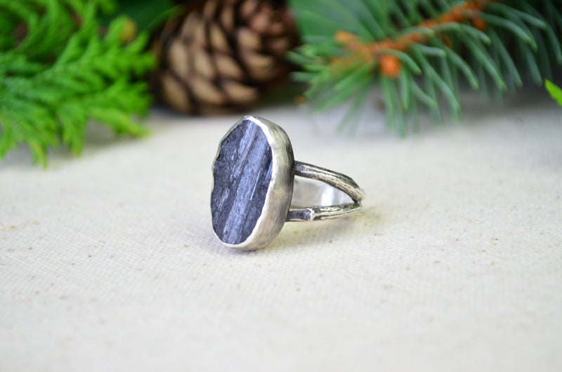 Raw Black Tourmaline Slice Ring (Size 9 1/2)