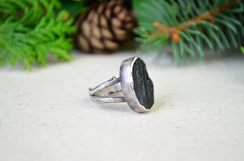 Raw Black Tourmaline Slice Ring (Size 9 1/2)
