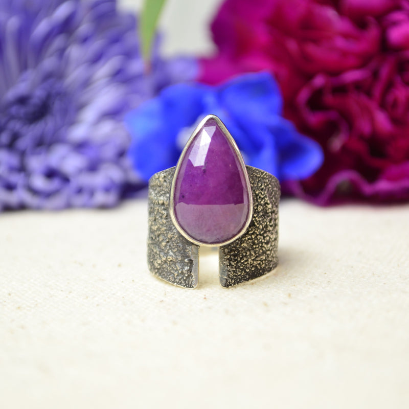 Ruby Textured Wide Band Ring (Size 7)
