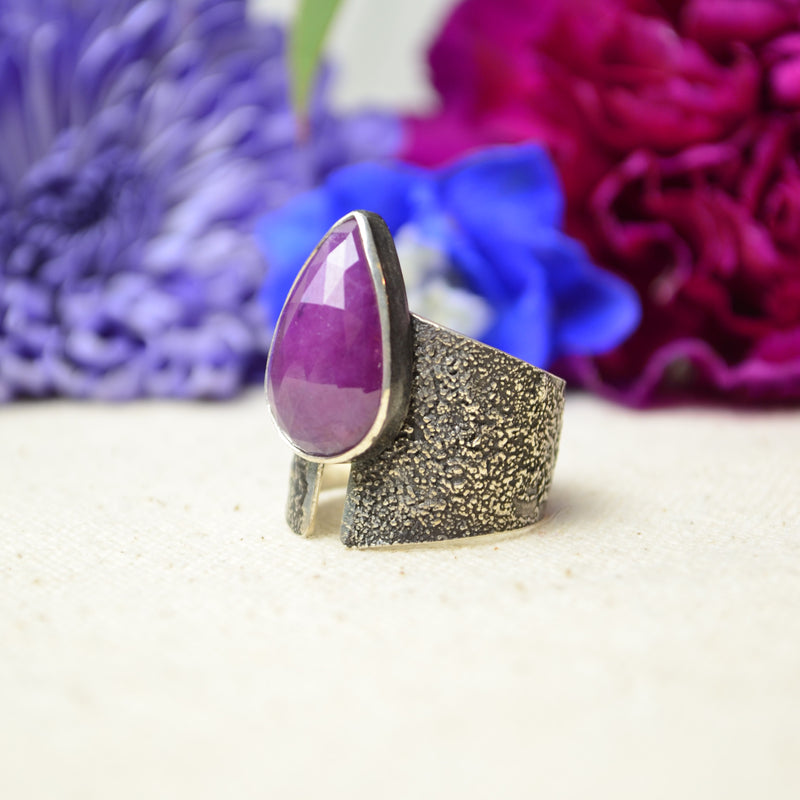 Ruby Textured Wide Band Ring (Size 7)