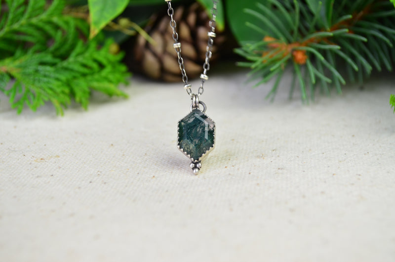 Moss Agate Hex Necklace