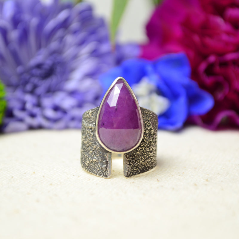 Ruby Textured Wide Band Ring (Size 7)