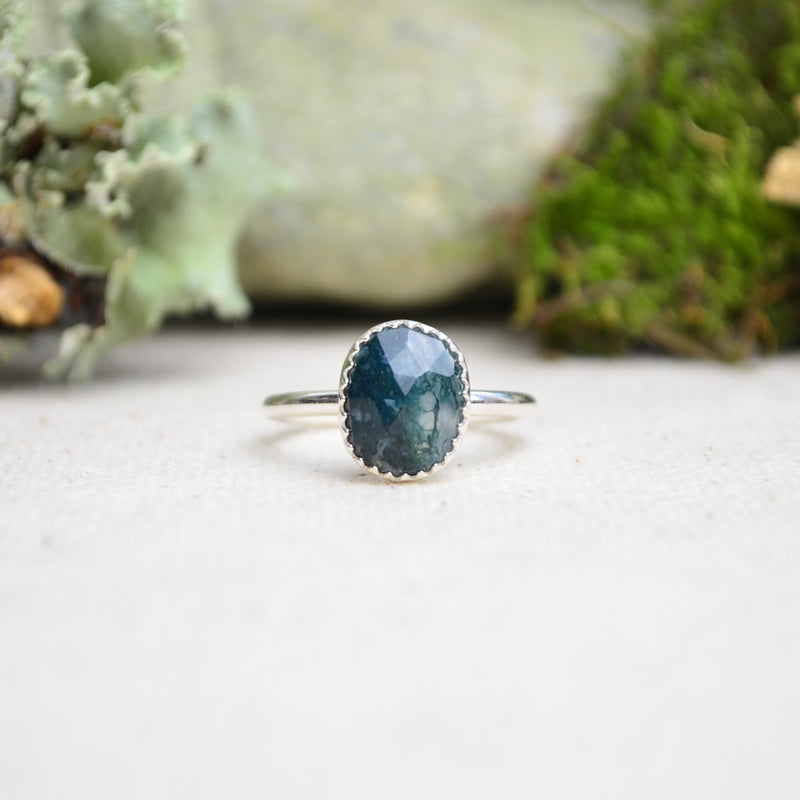 Moss Agate Stacking Ring (Size 8)