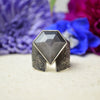 Silver Sapphire Textured Wide Band Ring (Size 8 1/2)