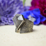 Silver Sapphire Textured Wide Band Ring (Size 8 1/2)