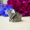 Silver Sapphire Textured Wide Band Ring (Size 8 1/2)
