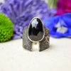 Black Tourmaline Textured Wide Band Ring (Size 9 1/4)