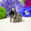 Black Tourmaline Textured Wide Band Ring (Size 9 1/4)
