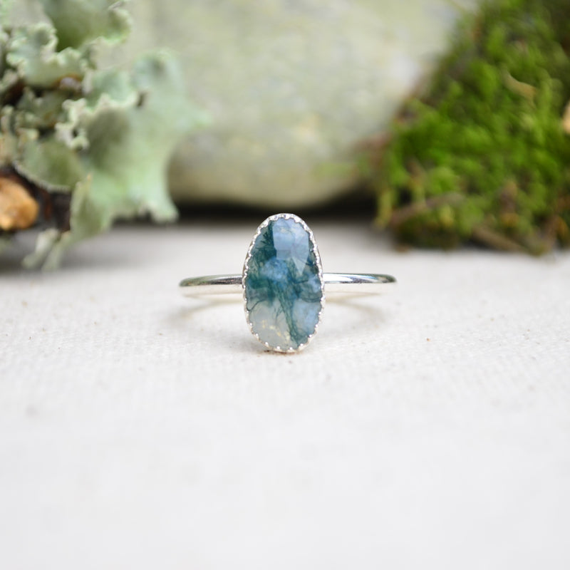 Moss Agate Stacking Ring (Size 10)