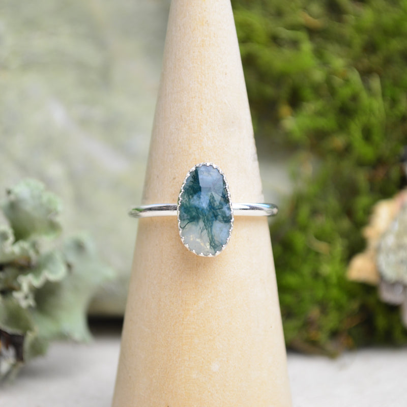 Moss Agate Stacking Ring (Size 10)