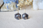Black Sapphire Hex Earrings with 14K Yellow Gold Accents
