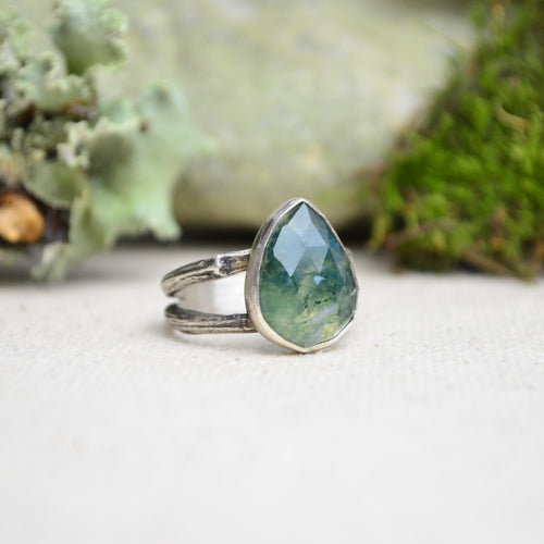 Moss Agate Ring w/ Organic Twig Split Band (Size 8 1/2)