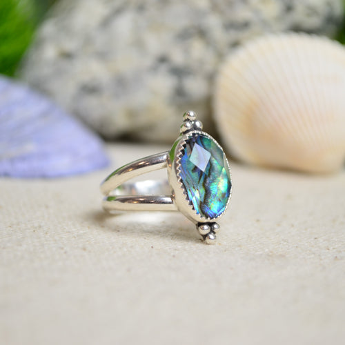 "Abalone + Quartz Doublet" Split Band Ring (Size 8 1/4)