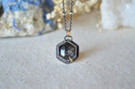 Black Sapphire Hex Necklace with 14K Yellow Gold Accents
