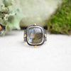 Labradorite Textured Wide Band Ring w/ 14K Accents (Size 6 1/2)