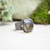 Labradorite Textured Wide Band Ring w/ 14K Accents (Size 6 1/2)