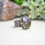 Labradorite Textured Wide Band Ring w/ 14K Accents (Size 6 1/2)