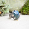 Moss Agate Textured Wide Band Ring w/ 14K Accents (Size 6 3/4)