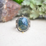 Moss Agate Textured Wide Band Ring w/ 14K Accents (Size 6 3/4)