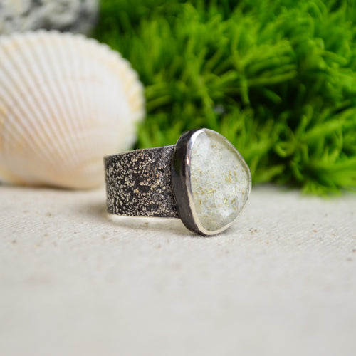 Ancient Roman Glass Textured Wide Band Ring (Size 7)