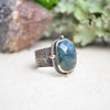 Moss Agate Textured Wide Band Ring w/ 14K Accents (Size 6 3/4)