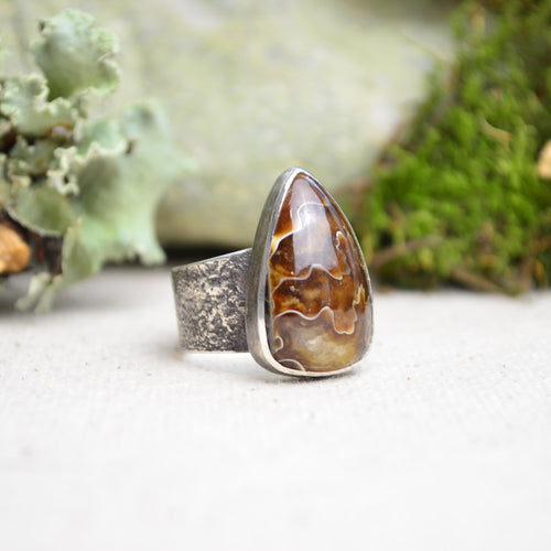 Fossilized Ammonite Textured Wide Band Ring (Size 7 1/4)