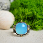 Aqua Chalcedony Textured Wide Band Ring w/ 14K Accents (Size 9 1/4)