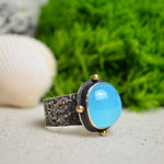 Aqua Chalcedony Textured Wide Band Ring w/ 14K Accents (Size 9 1/4)