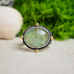 Ancient Roman Glass Textured Wide Band Ring w/ 14K Accents (Size 9 3/4)
