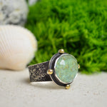 Ancient Roman Glass Textured Wide Band Ring w/ 14K Accents (Size 9 3/4)