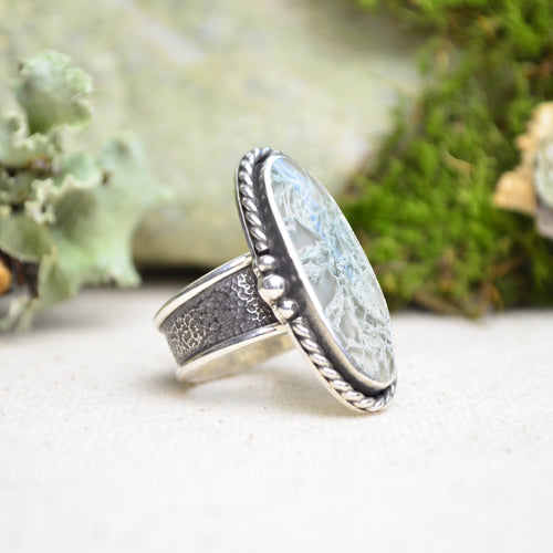 Moss Agate Wide Band Ring (Size 8 1/4)