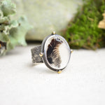 Dendritic Agate Textured Wide Band Ring w/ 14K Accents (Size 8 3/4)