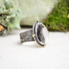 Dendritic Agate Textured Wide Band Ring w/ 14K Accents (Size 8 3/4)