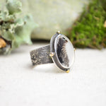 Dendritic Agate Textured Wide Band Ring w/ 14K Accents (Size 8 3/4)