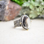 Dendritic Agate Textured Wide Band Ring w/ 14K Accents (Size 8 3/4)