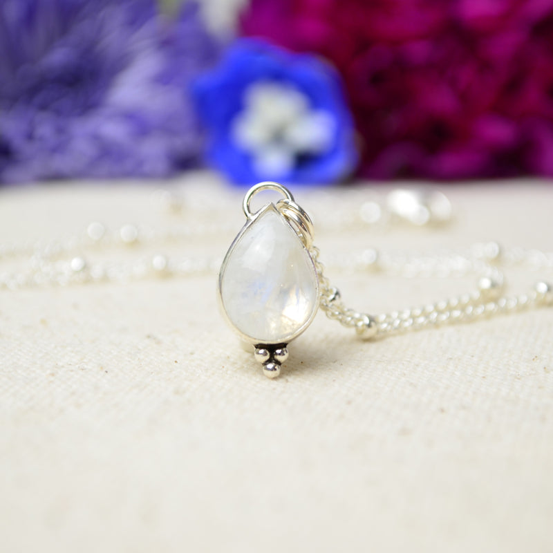 Rainbow Moonstone Charm Necklace