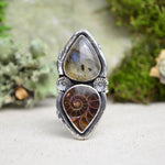 Fossilized Ammonite & Labradorite Ring (Size 9 1/2)