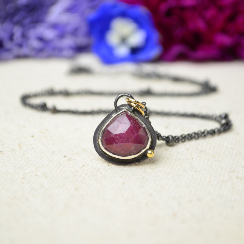 Ruby Necklace with 14K Yellow Gold Accents