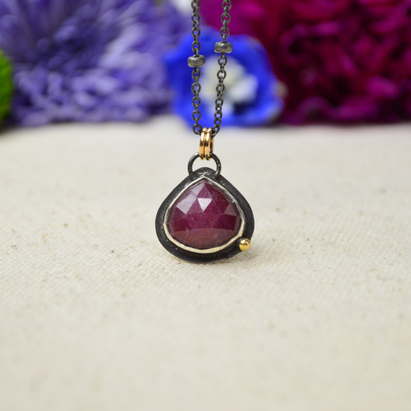 Ruby Necklace with 14K Yellow Gold Accents