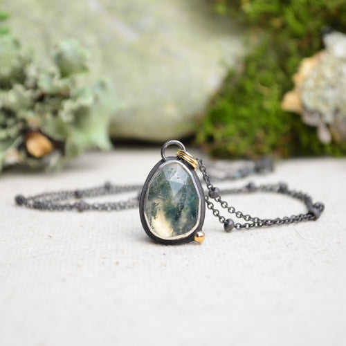 Moss Agate Necklace with 14K Yellow Gold Accents