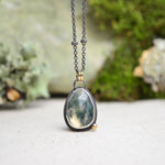 Moss Agate Necklace with 14K Yellow Gold Accents