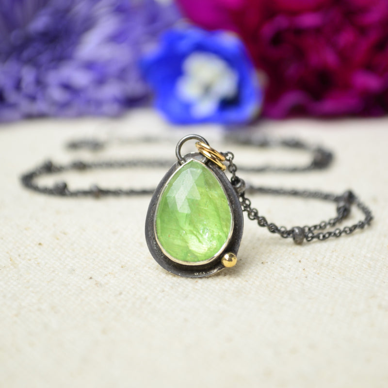 Green Kyanite Necklace with 14K Yellow Gold Accents