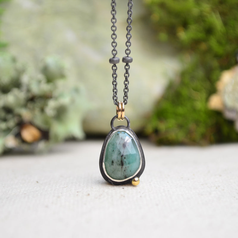 Emerald Necklace with 14K Yellow Gold Accents