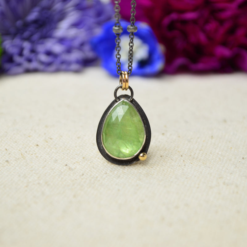 Green Kyanite Necklace with 14K Yellow Gold Accents