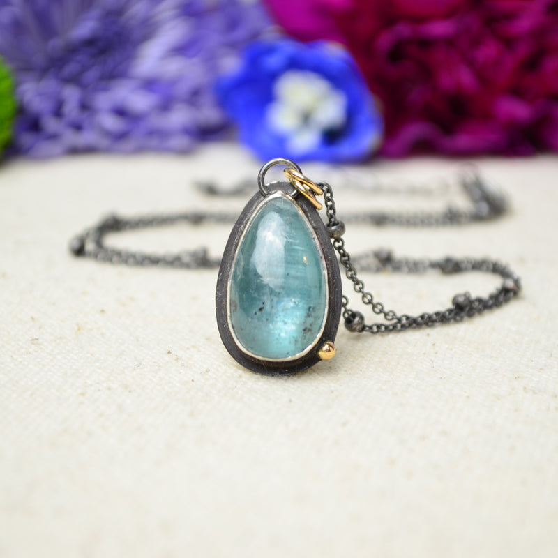 Teal Kyanite Necklace with 14K Yellow Gold Accents