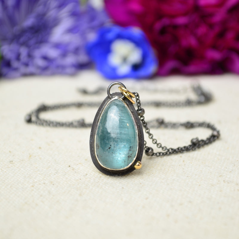 Teal Kyanite Necklace with 14K Yellow Gold Accents