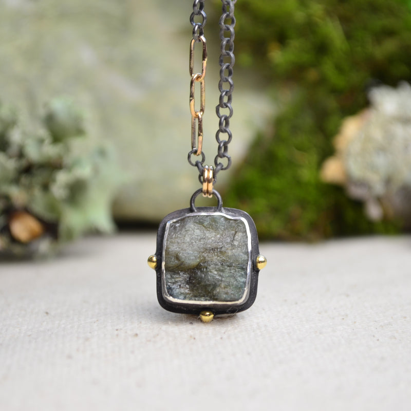 Raw Labradorite Necklace with 14K Yellow Gold Accents