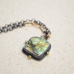 Raw Labradorite Necklace with 14K Yellow Gold Accents