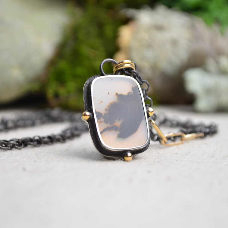 Dendritic Agate Necklace with 14K Yellow Gold Accents